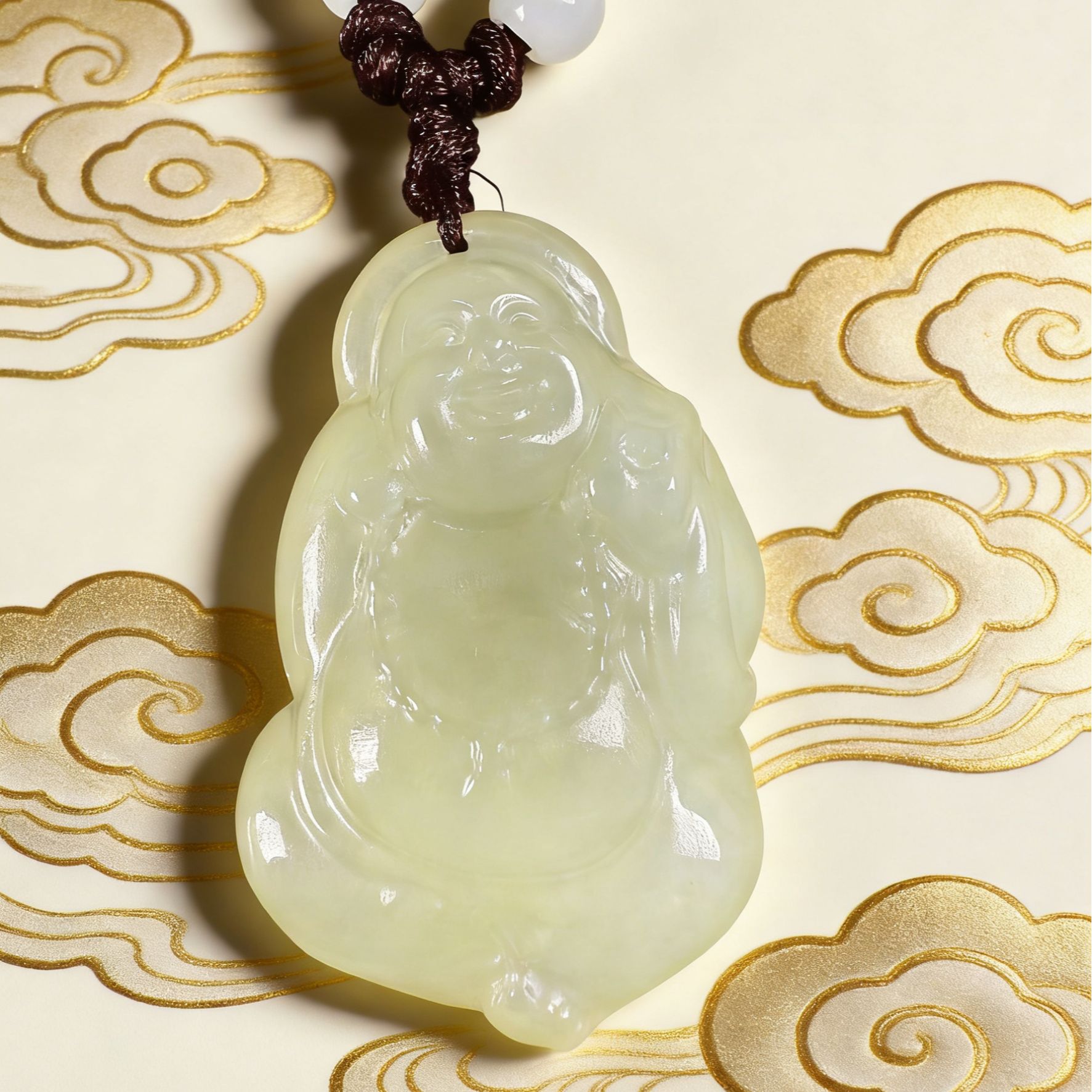 纯天然新疆和田玉弥勒佛大号挂件吊坠，多样性发其一