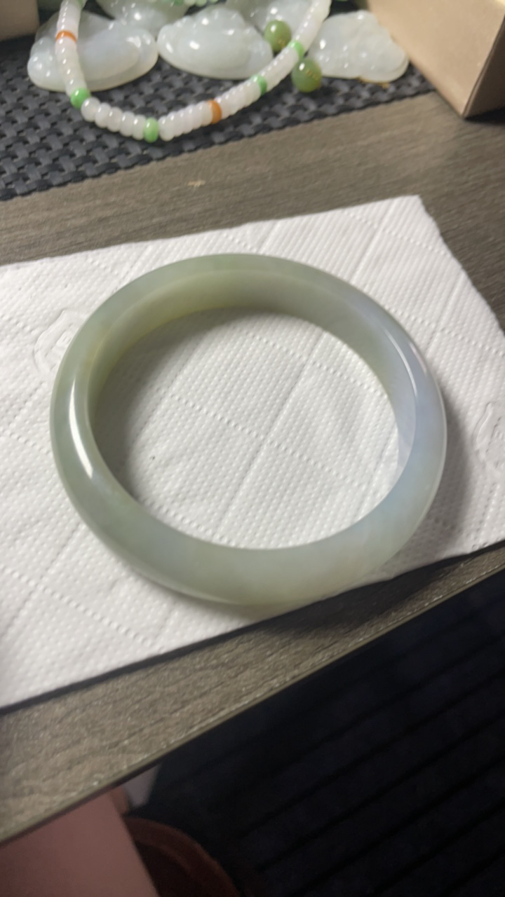 翡翠A货 58.9正圈 半山半水 双色手镯 