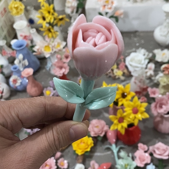 瓷片纯手工陶瓷花摆件瑕