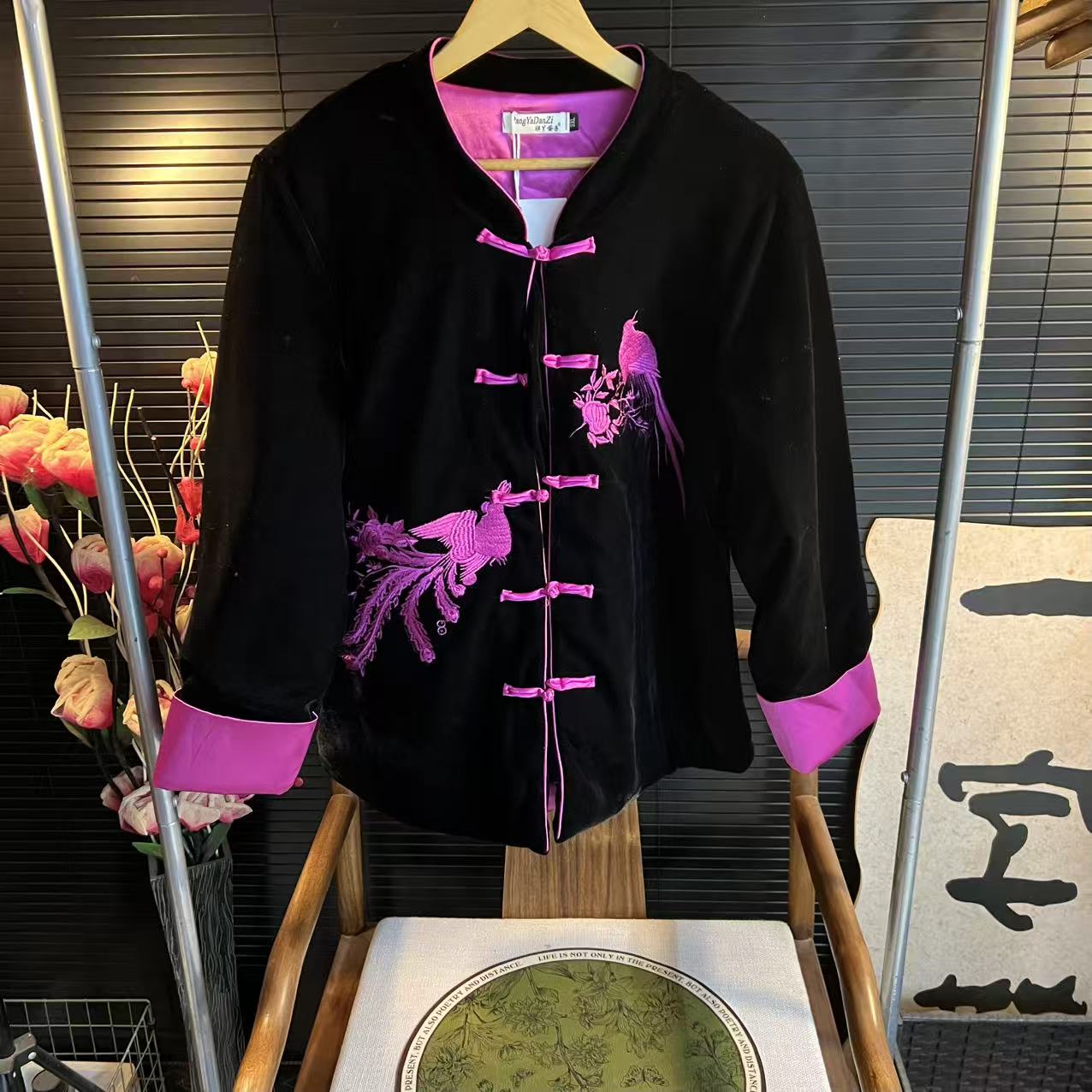 猫家YZM新中式国风常规丝绒提花加棉外套