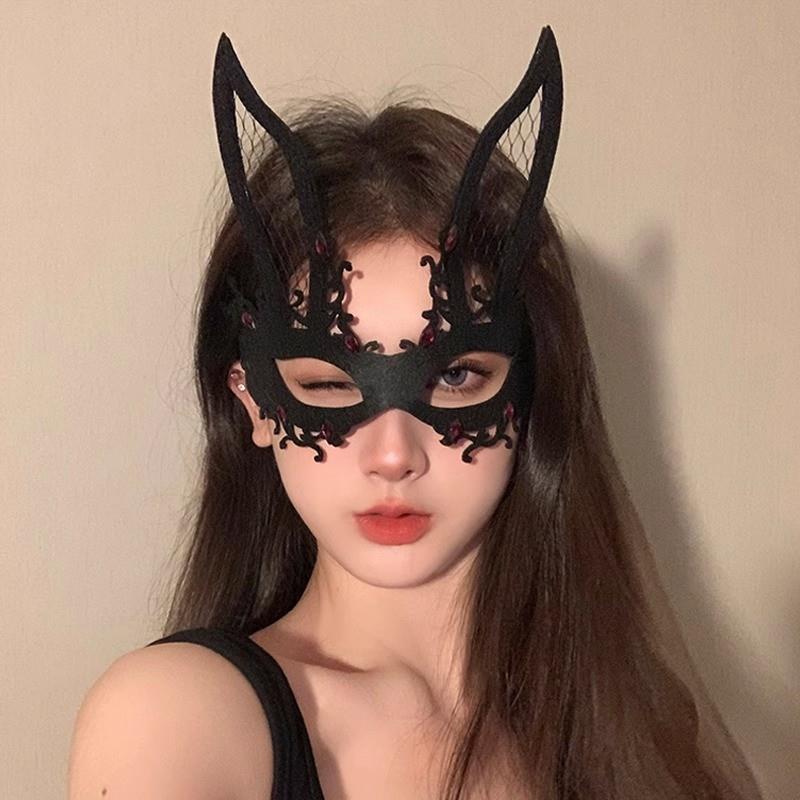 正品眼罩二次元黑色半脸面具女生蕾丝面罩cos晚会假面舞会装扮万