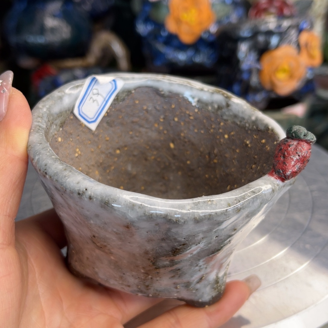 红陶粗砂陶手工花盆