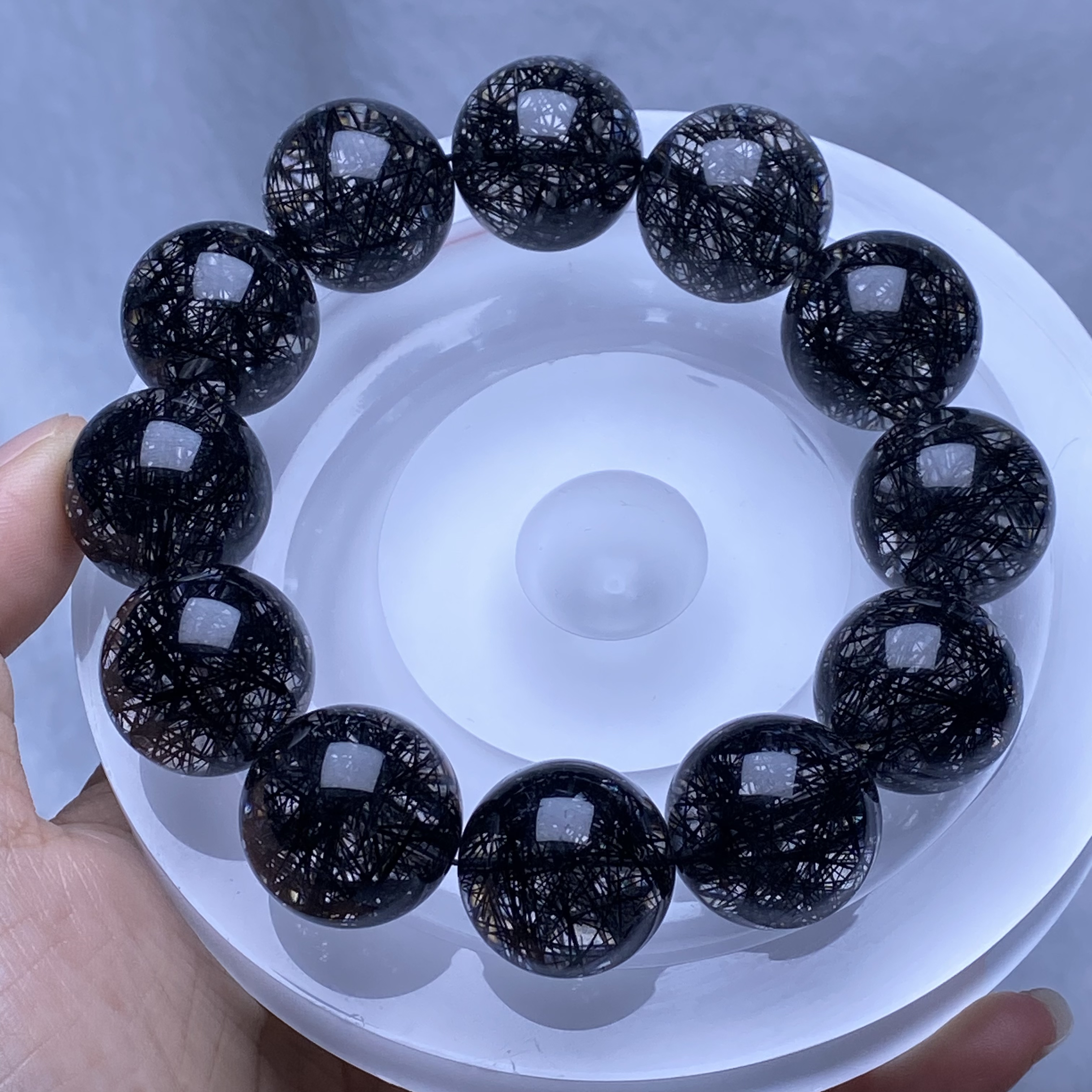 天然水晶巨无霸收藏级蕾丝黑发晶手串尺寸20mm一物一图一证