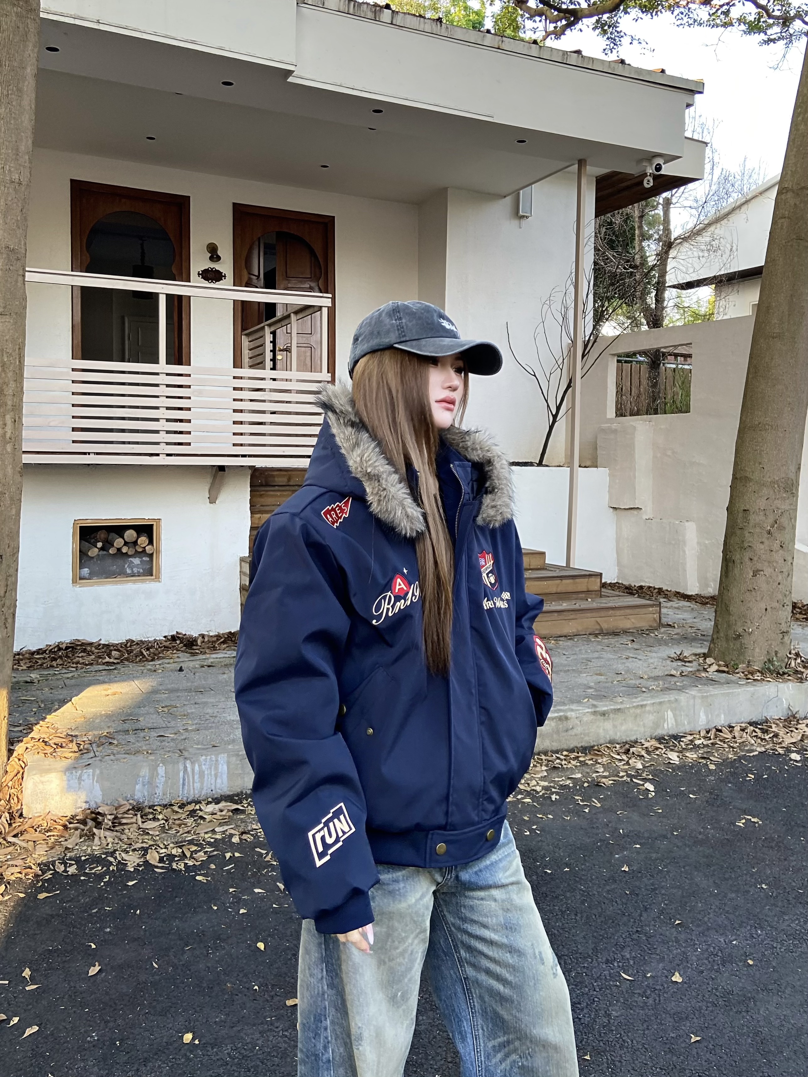ATKFY 美式复古刺绣徽章座山雕棉衣外套男女冬季小众加厚保暖夹克