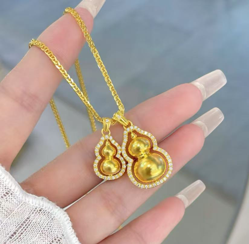 坠链均足银 坠链均足银韦雪同款带钻双葫芦套链爱情3048项链吊坠