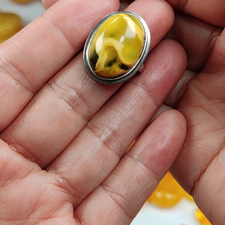 蜜蜡戒指银S925镀金镶嵌
