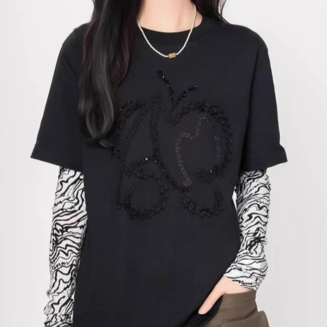 AMASS/阿玛施新款女装经典百搭简约舒适印花休闲圆领T恤530092