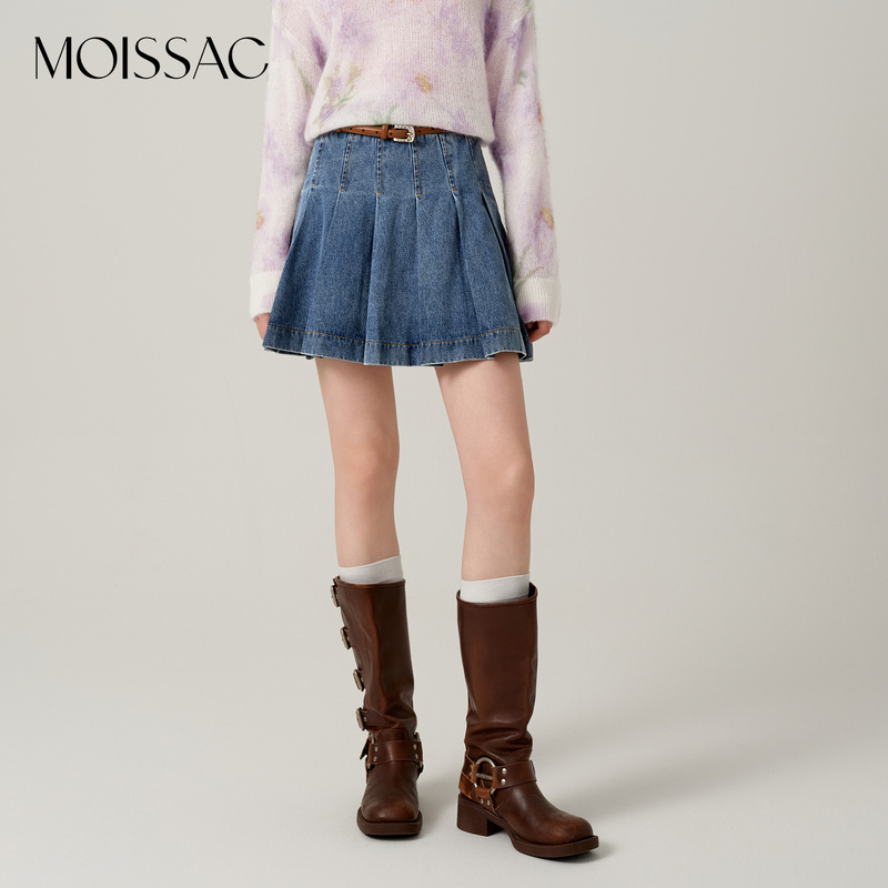 MOISSAC摩萨克冬法式A型黑色褶皱长款半身裙中长裙女MWDD20201