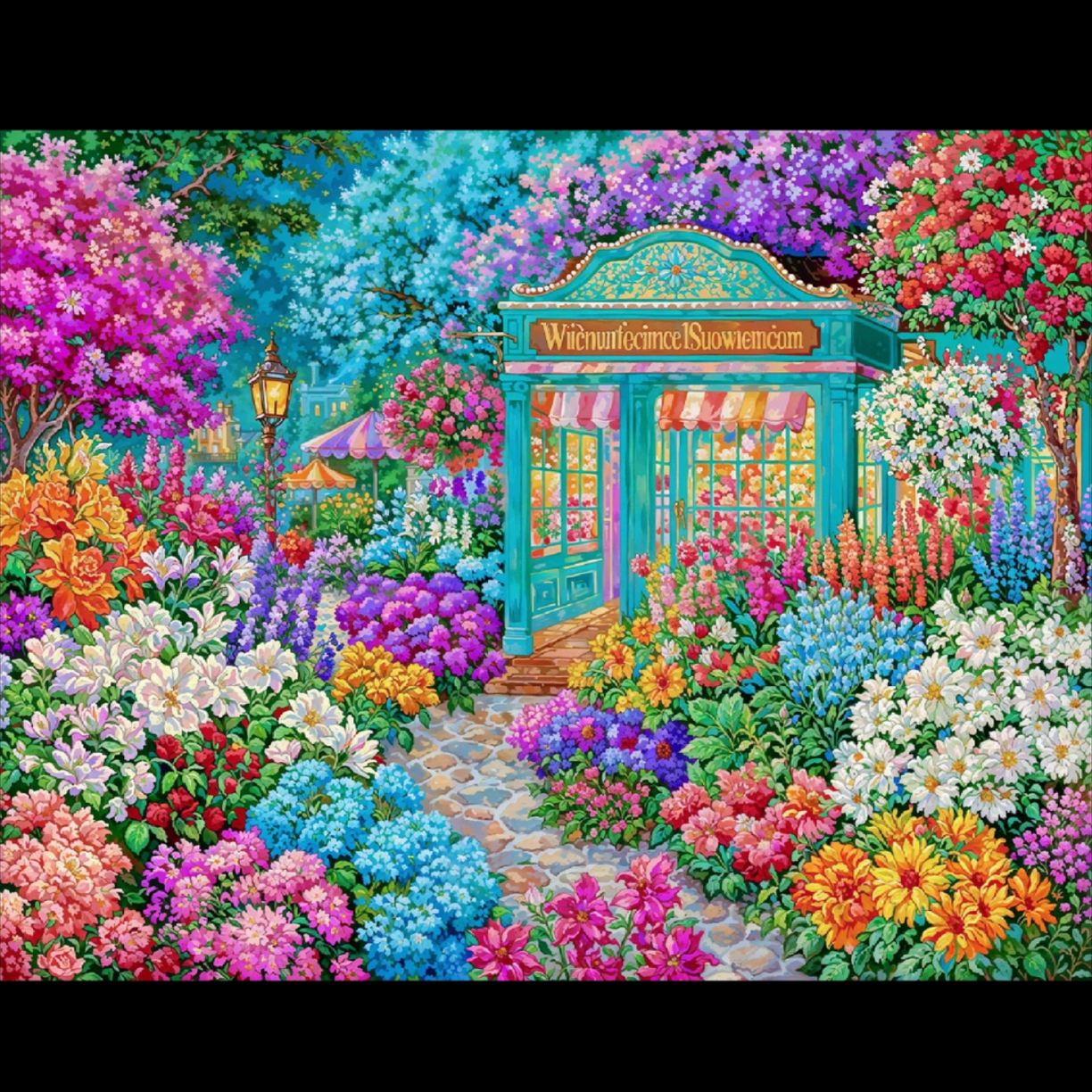 新疆长绒棉布，浪漫花房100*80大格68色十字绣（精准印花）