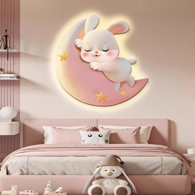 DE-016氛围灯光画玉兔儿童房装饰画女孩房床头画卧室挂画捡漏4