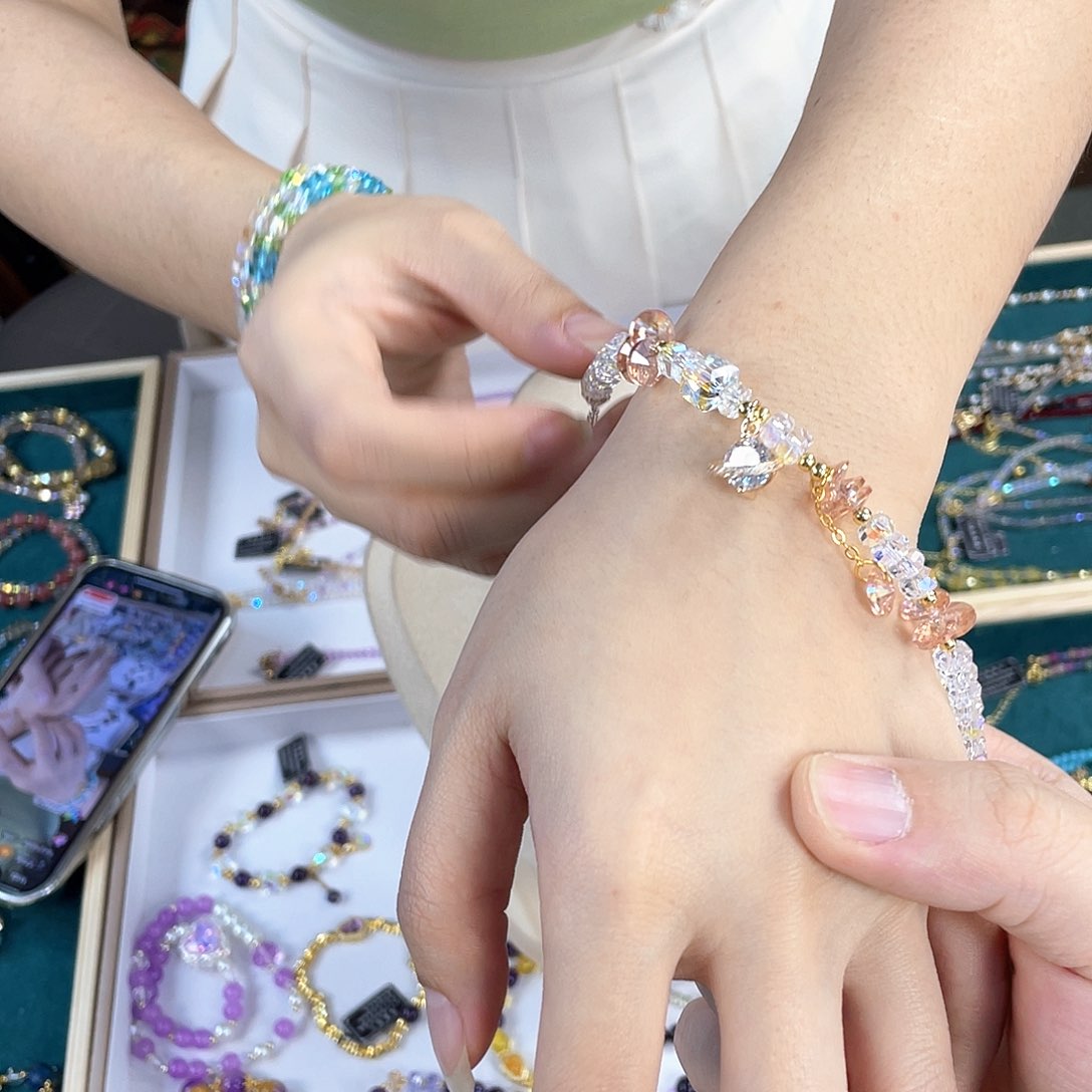 水晶手链银S925镀金镶嵌