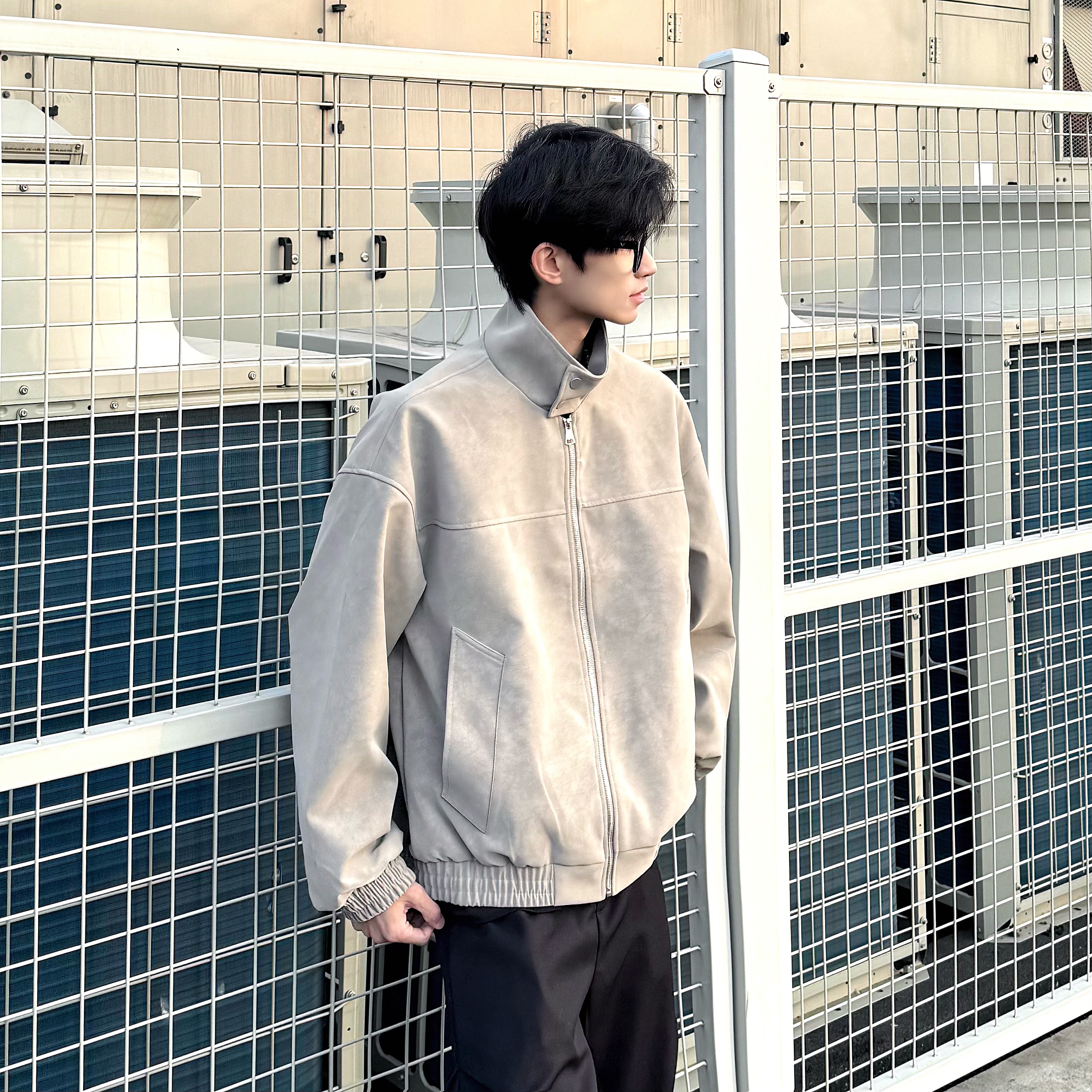 【现货现发】美式复古立领皮衣夹克男秋冬加绒加厚扎染PU皮情侣外套