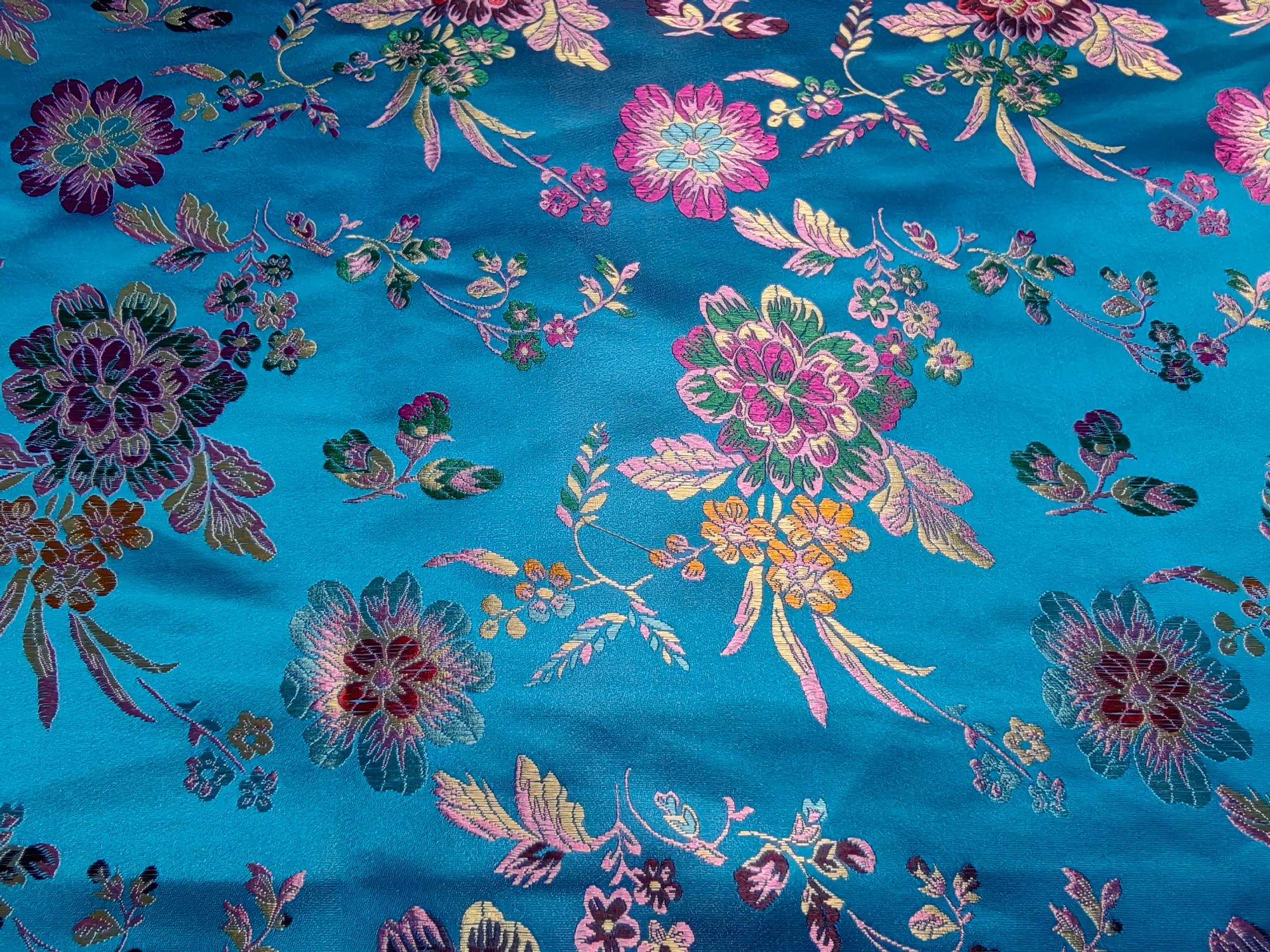 高档海棠花织锦缎布料古装汉服唐装旗袍服装面料