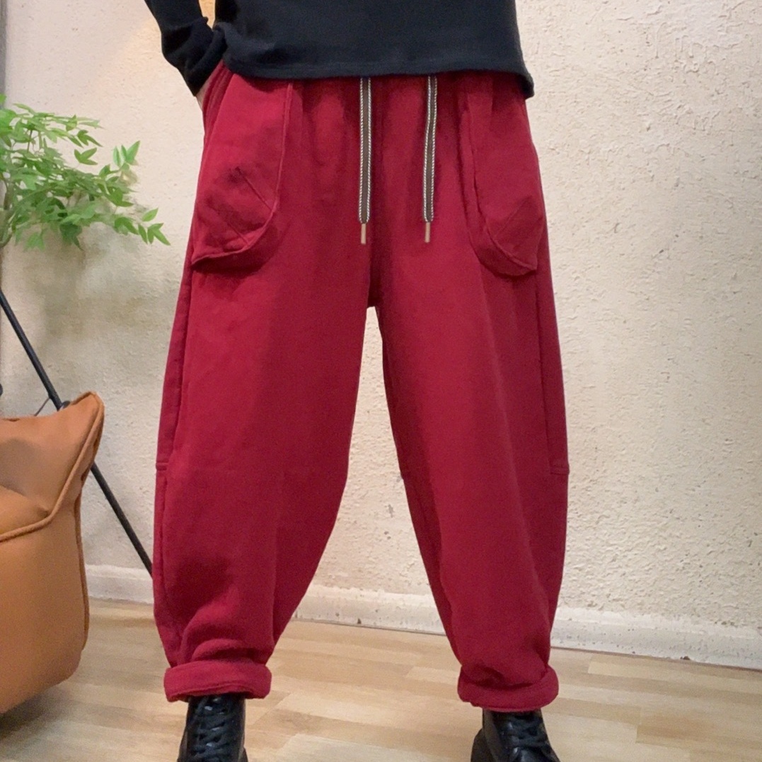 86562包边大口袋裤脚卷边加绒卫裤