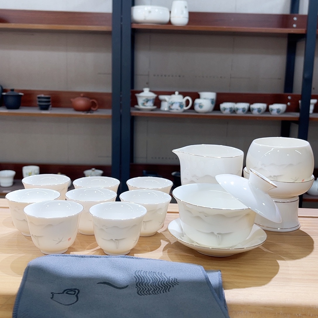 高端羊脂玉茶具套装