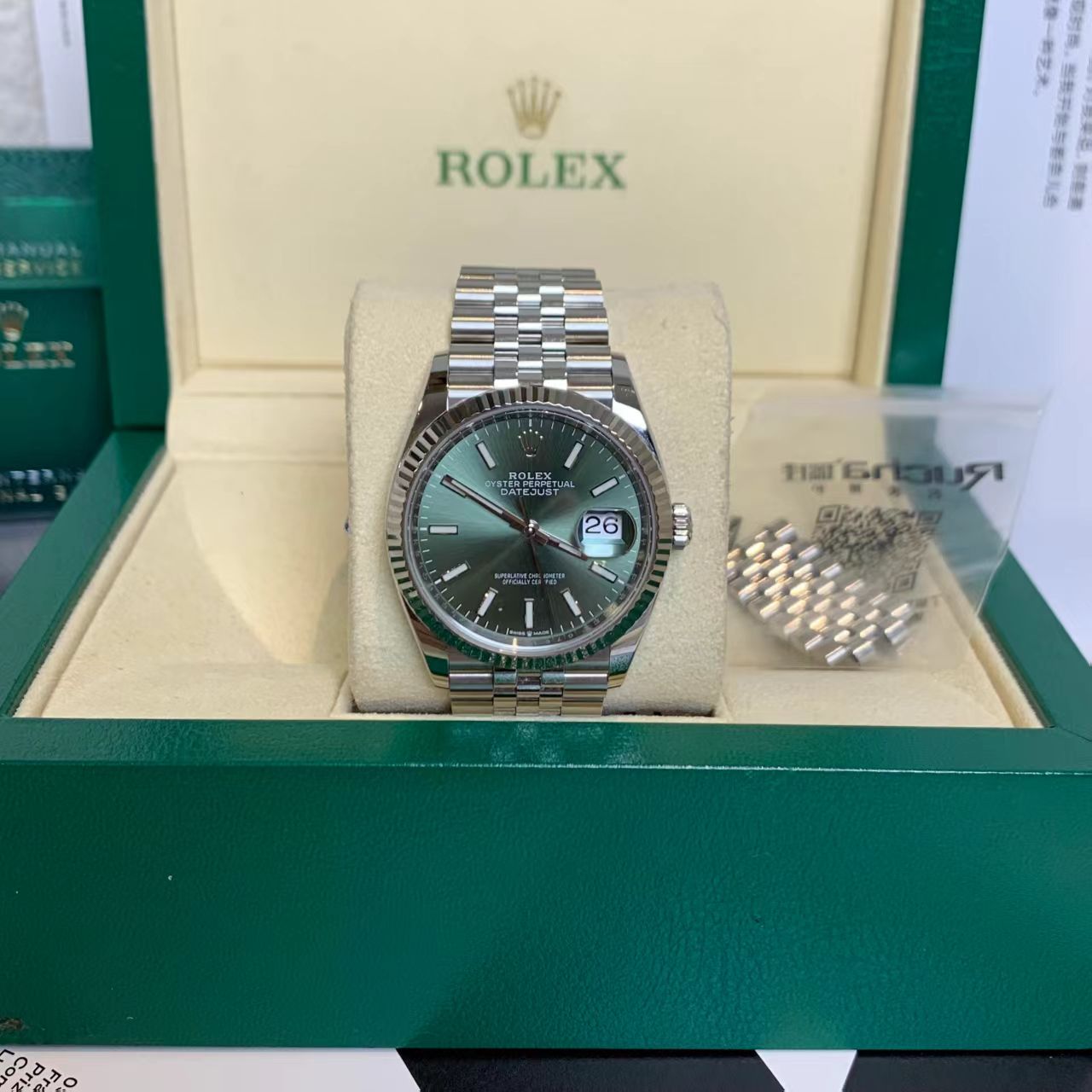 99新 Rolex/劳力士 壹臻/日志薄荷绿盘自动机械手表36/40559117
