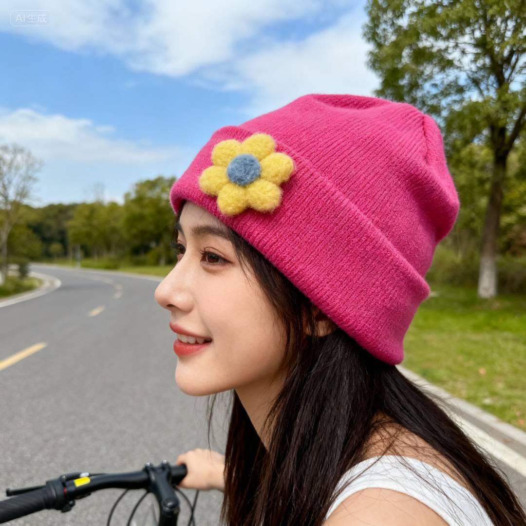 80%羊毛针织帽男女通用加厚户外骑行保暖翻边纯色冬季百搭毛线帽