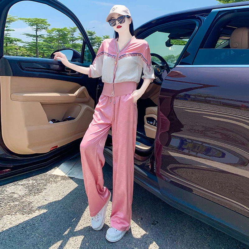 DouNip轻奢23夏季新款粉红色轻熟感套装女御姐炸街搭配休闲两件套