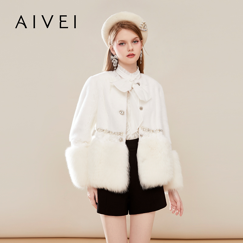 人造皮草 冬季优雅商务职场通勤风芬兰进口水貂拼接外套Q0660067