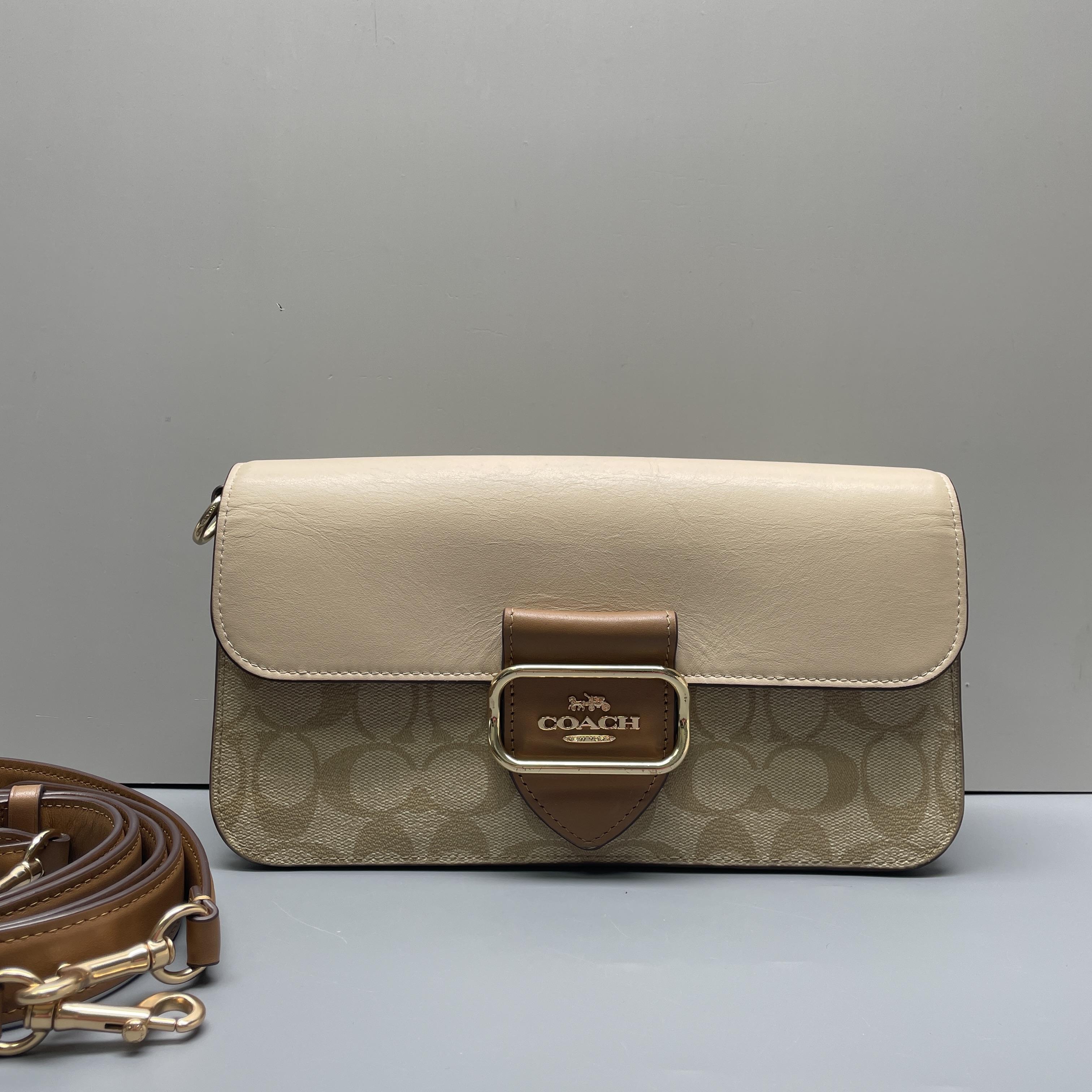 90新 COACH/蔻驰 小林morgan27奶茶老花酒神包27*15*8cmB122911