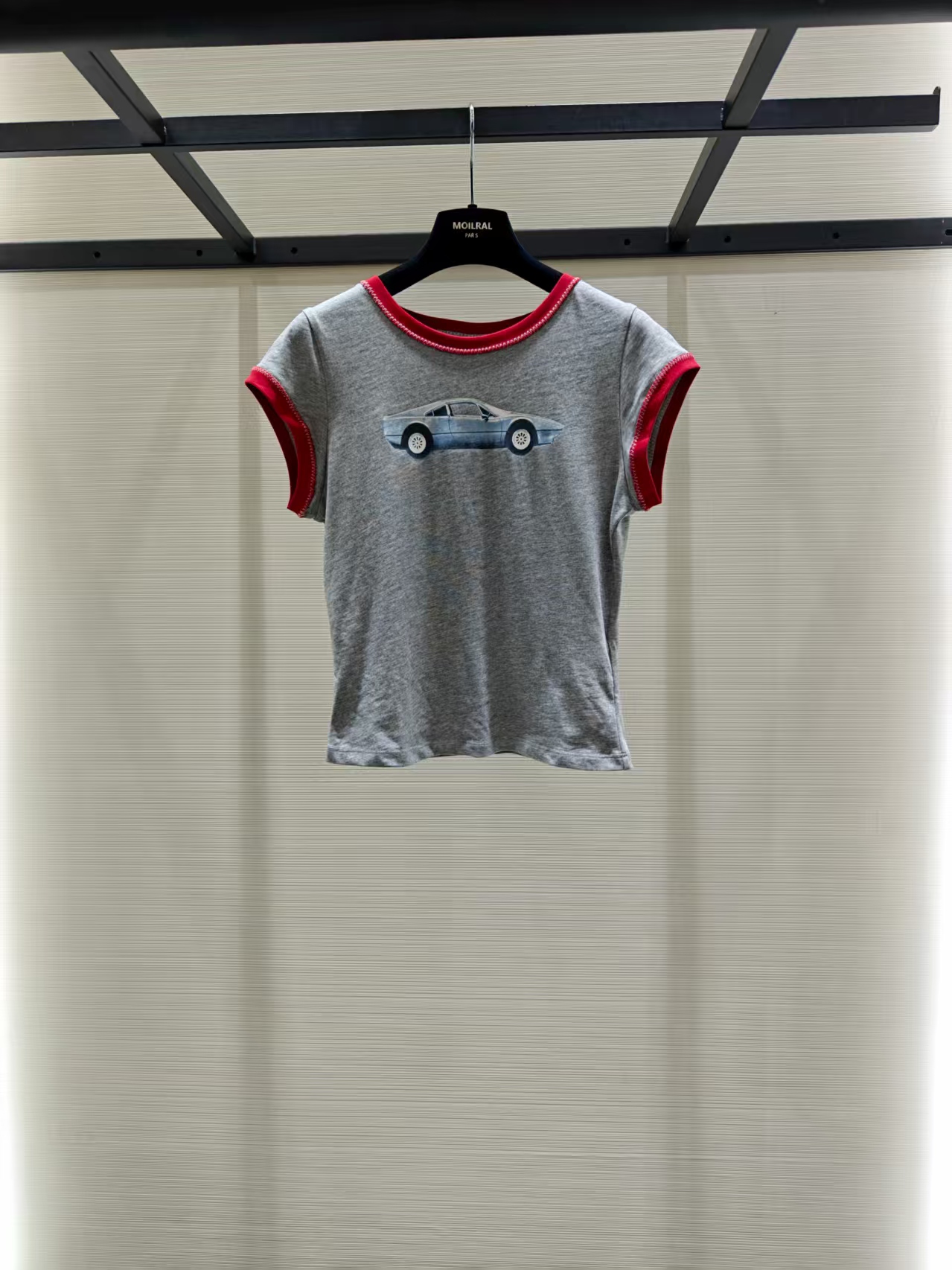 MO新款汽车印花圆领撞色飞飞袖T恤
