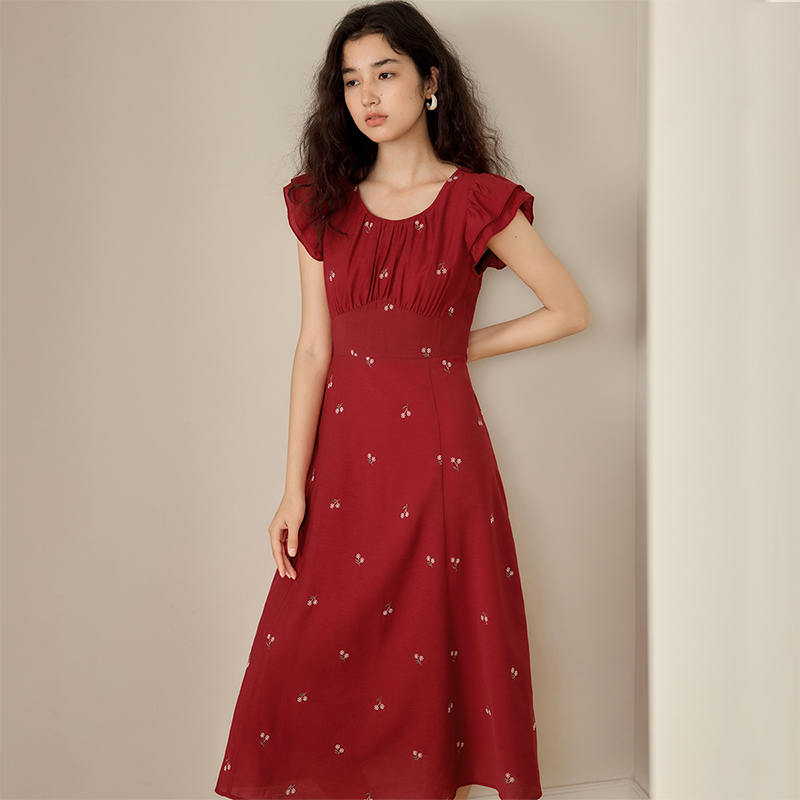 自巧【悦己·小红裙】小个子女装穿搭气质法式碎花连衣裙 25ZQ92213