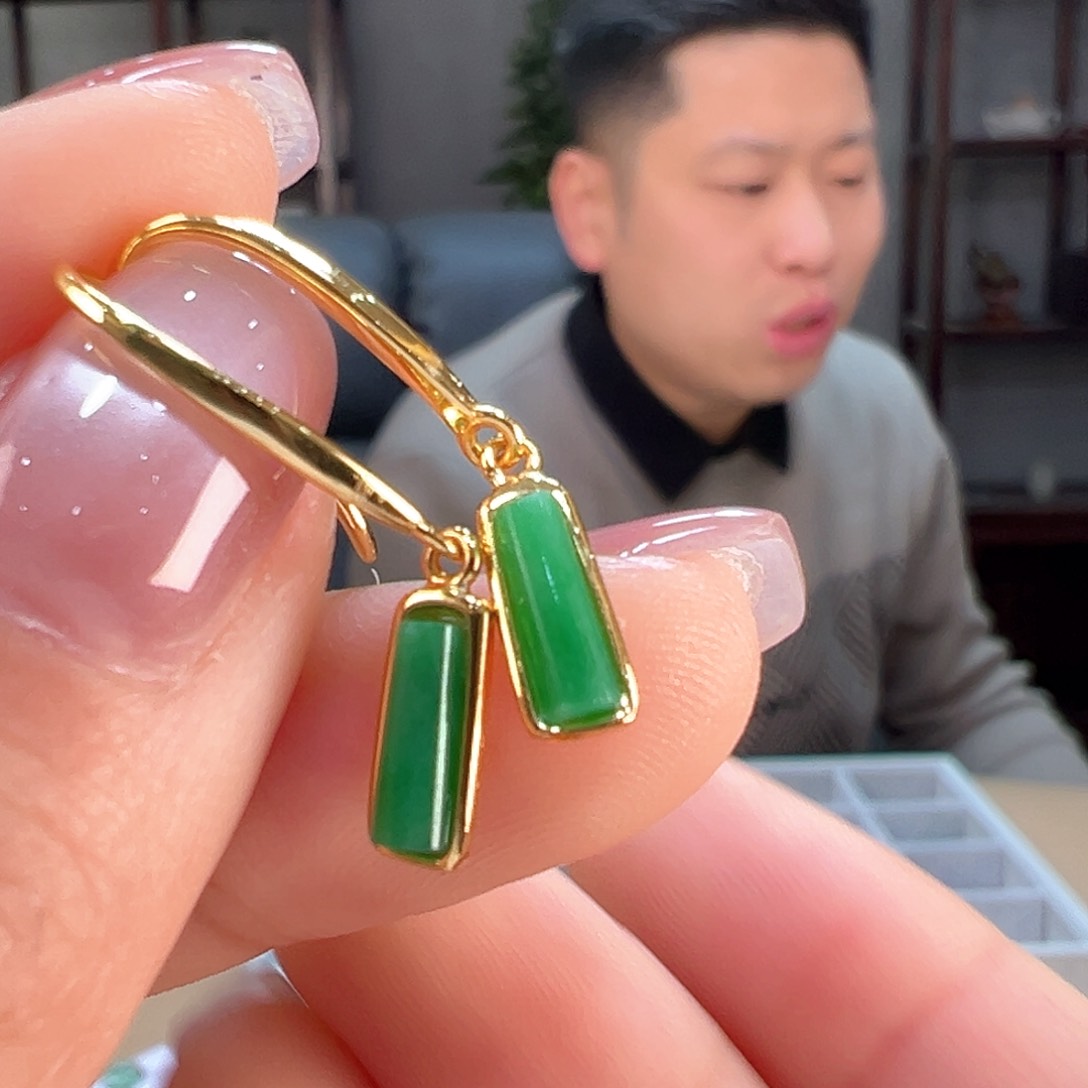 翡翠耳饰银S925镶嵌耳环9