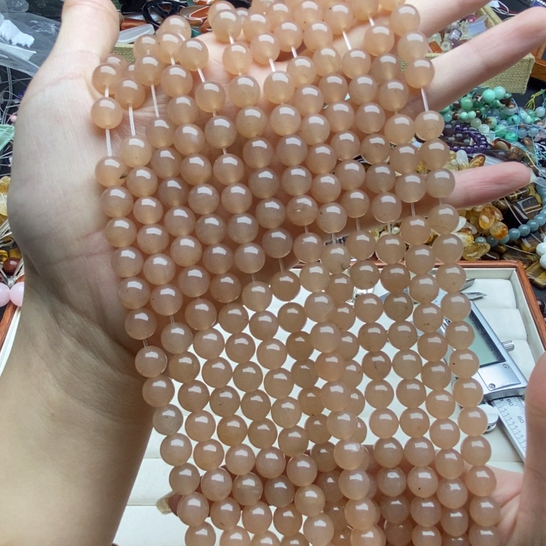 玛瑙/玉髓未镶嵌珠宝半成品一条装藕粉玉髓圆珠8mm