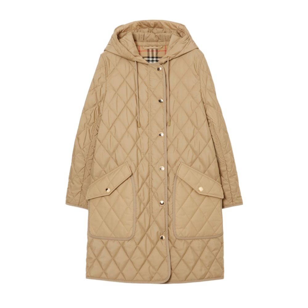 未使用 BURBERRY/博柏利 菱形绗缝连帽棉服 裸色/L