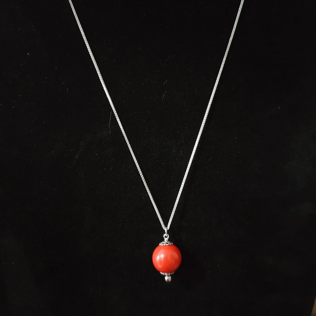 含辰砂工艺品高含量保真朱砂卡12mmS925链子45长度项链