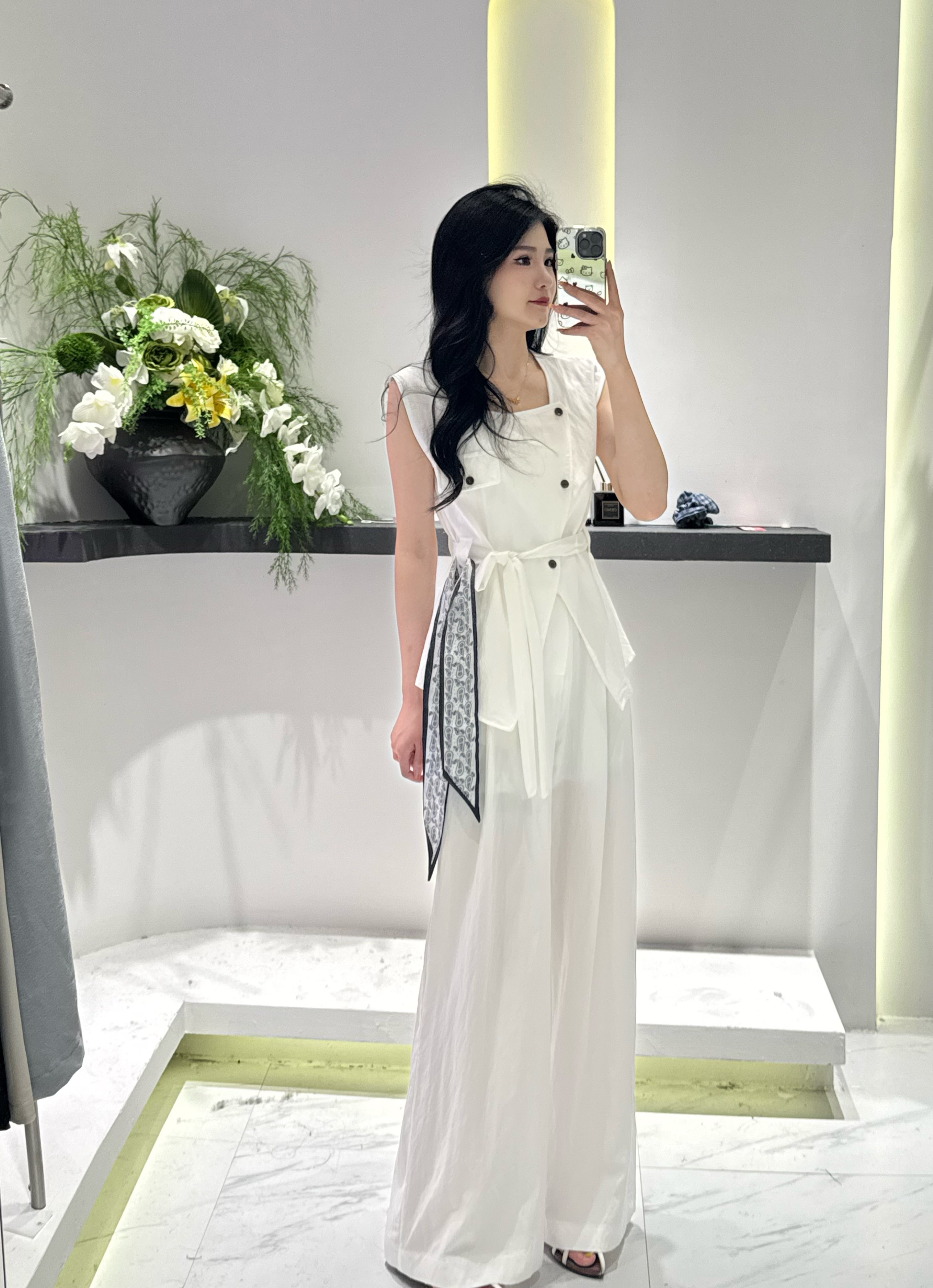 [银基格子家]夏季休闲风复古港风时尚套装气质套装阔腿裤9297