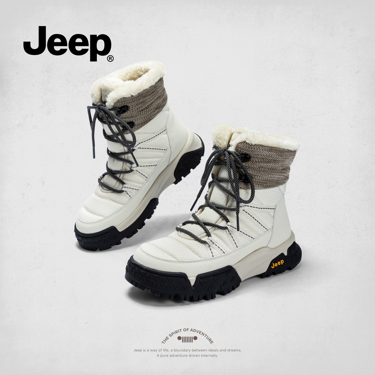 jeep厚底马丁靴女秋冬新款户外登山靴子防寒雪地靴加绒保暖徒步鞋