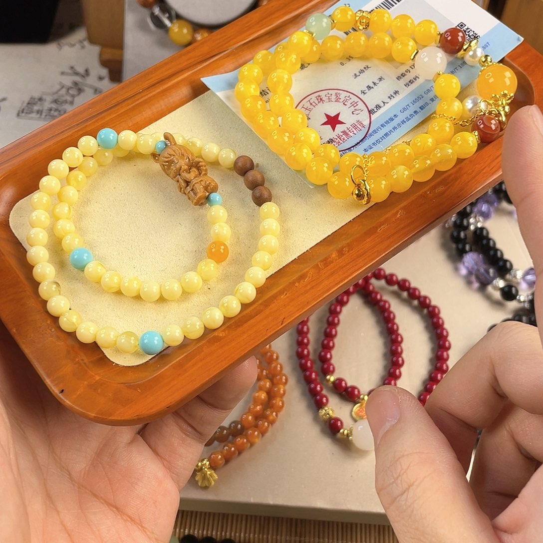 琥珀手饰银S925镀金镶嵌