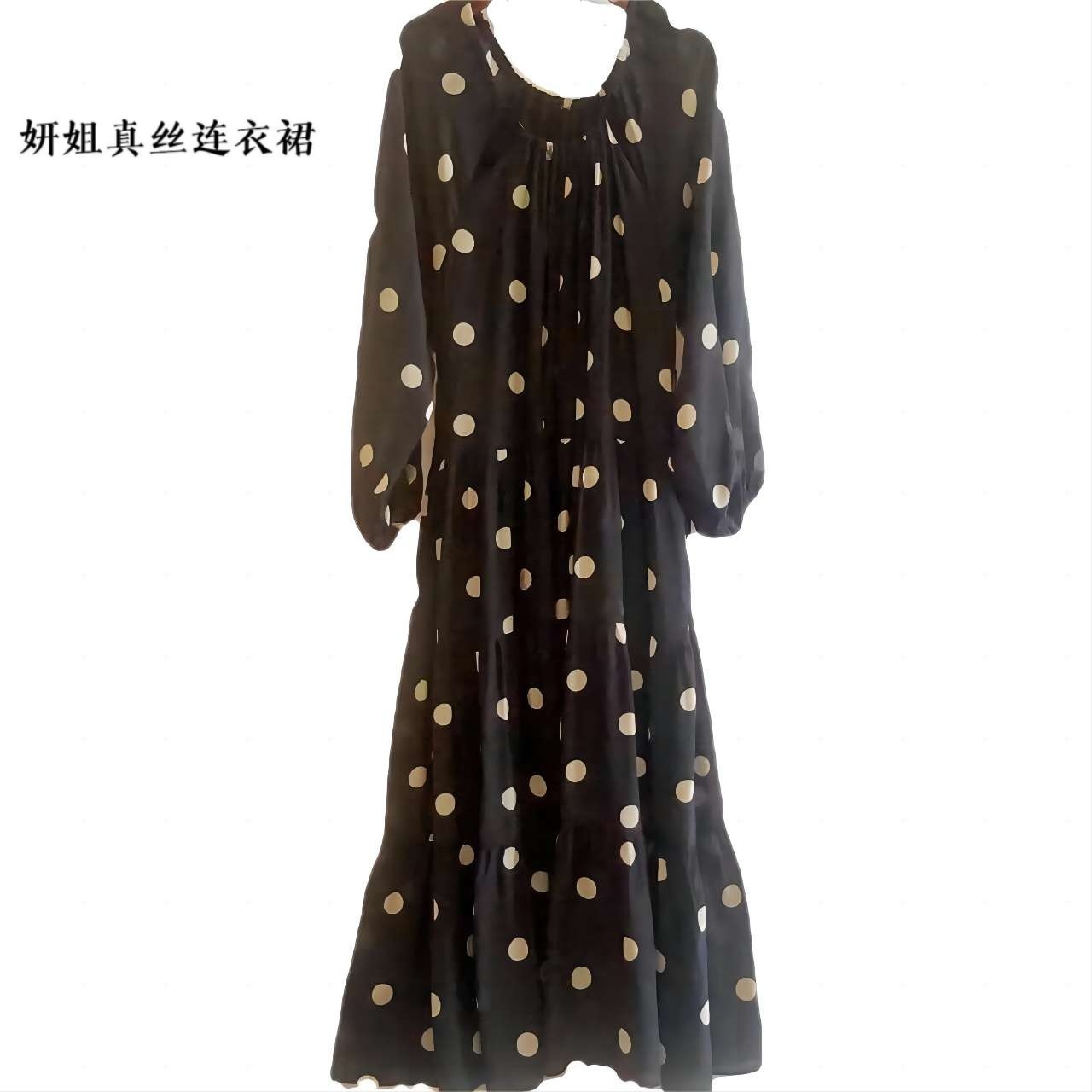 真丝连衣裙2025春夏新款桑蚕丝高端气质印花连衣裙 黑色 cq2343