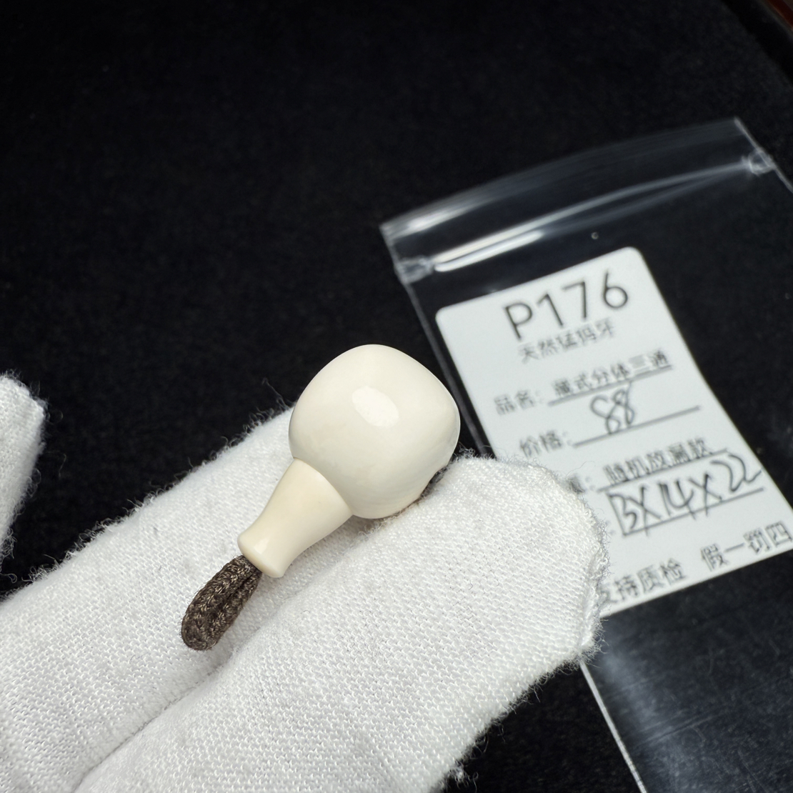 P176天然猛犸象牙藏式分体三通配饰冰料13*14*22mm水印特价