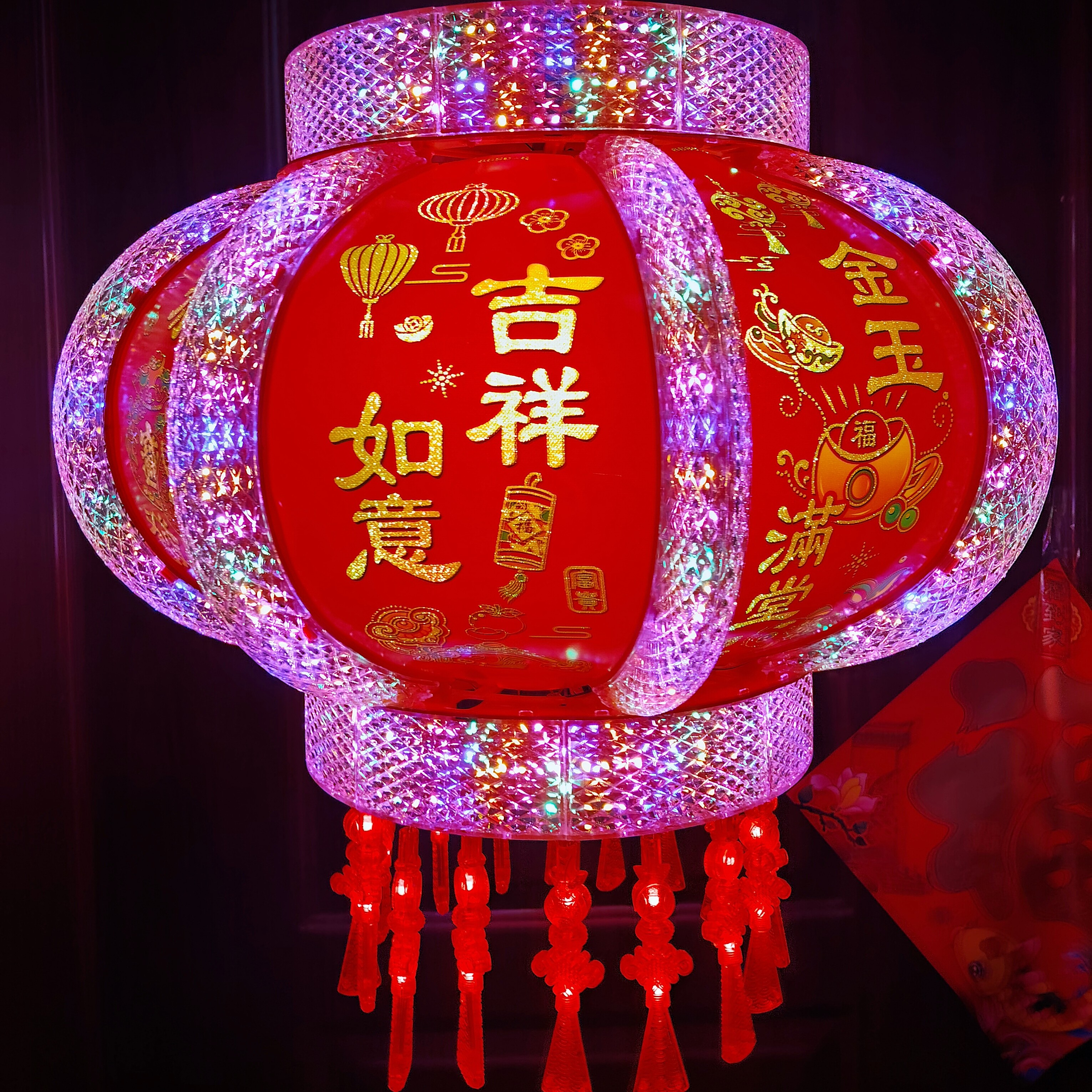 七彩LED旋转走马灯水晶大灯笼户外春节新年婚庆装饰