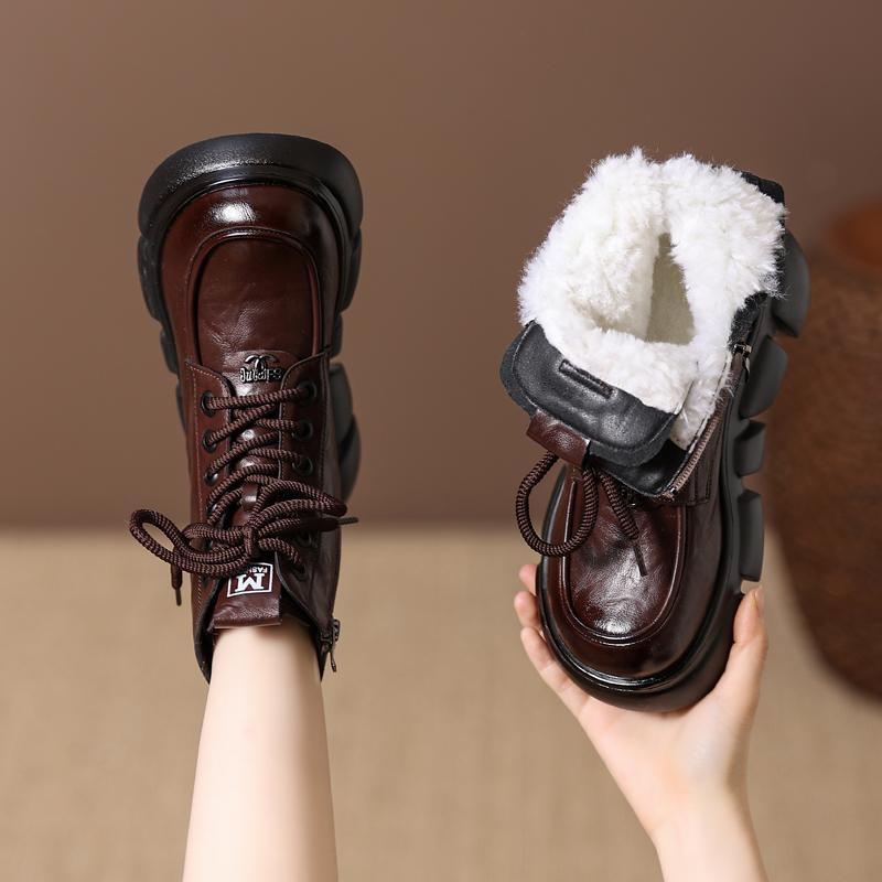 秋冬爆款马丁靴女新款雪地靴时尚百搭加厚保暖复古厚底皮棉靴短靴