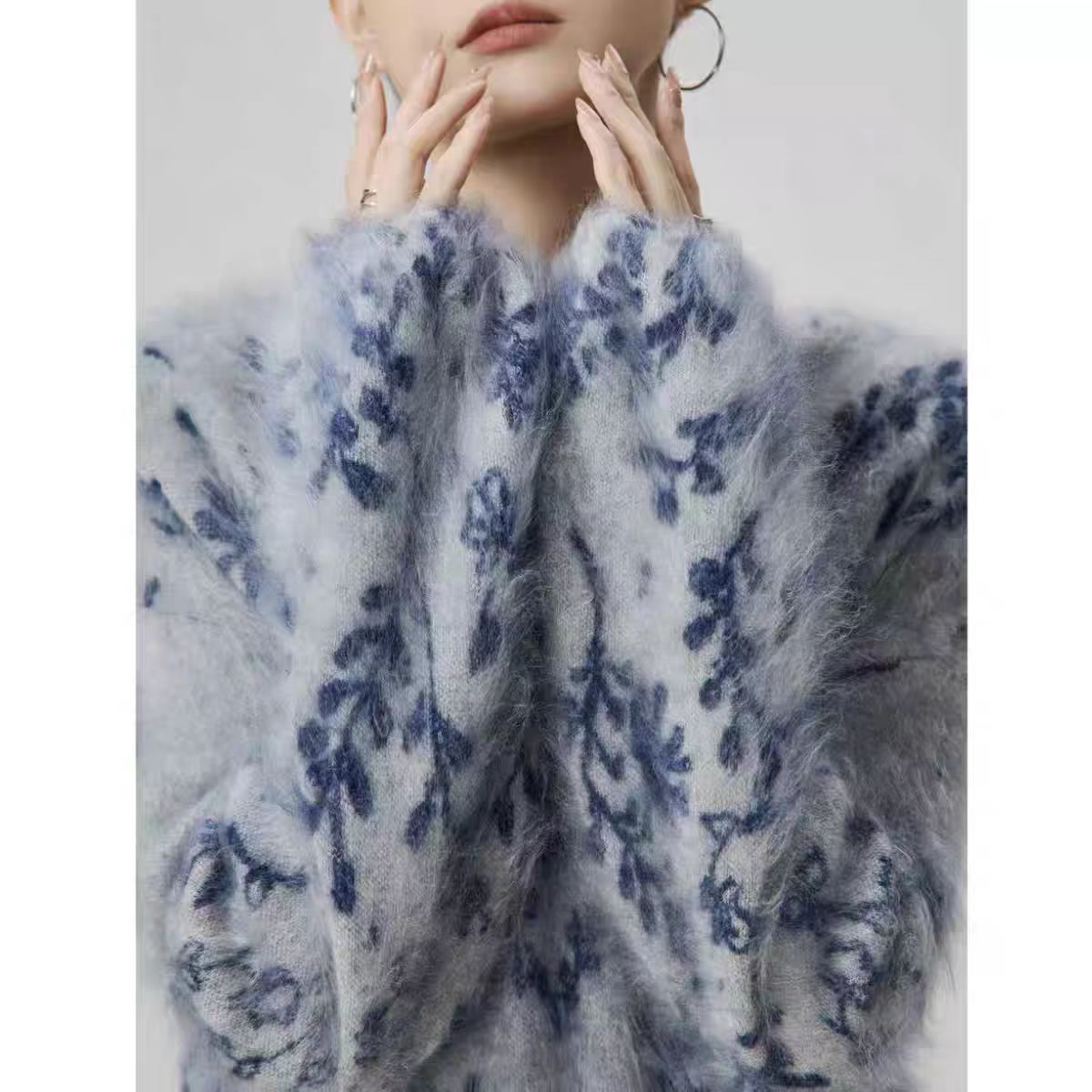 【国风代表青花瓷】皇室拉绒四平芝麻点点山羊绒宽松打底衫毛衣