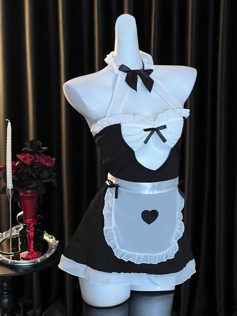 可爱纯欲蝴蝶结爱心cos女仆套装！【伍月柒号！no退no换】