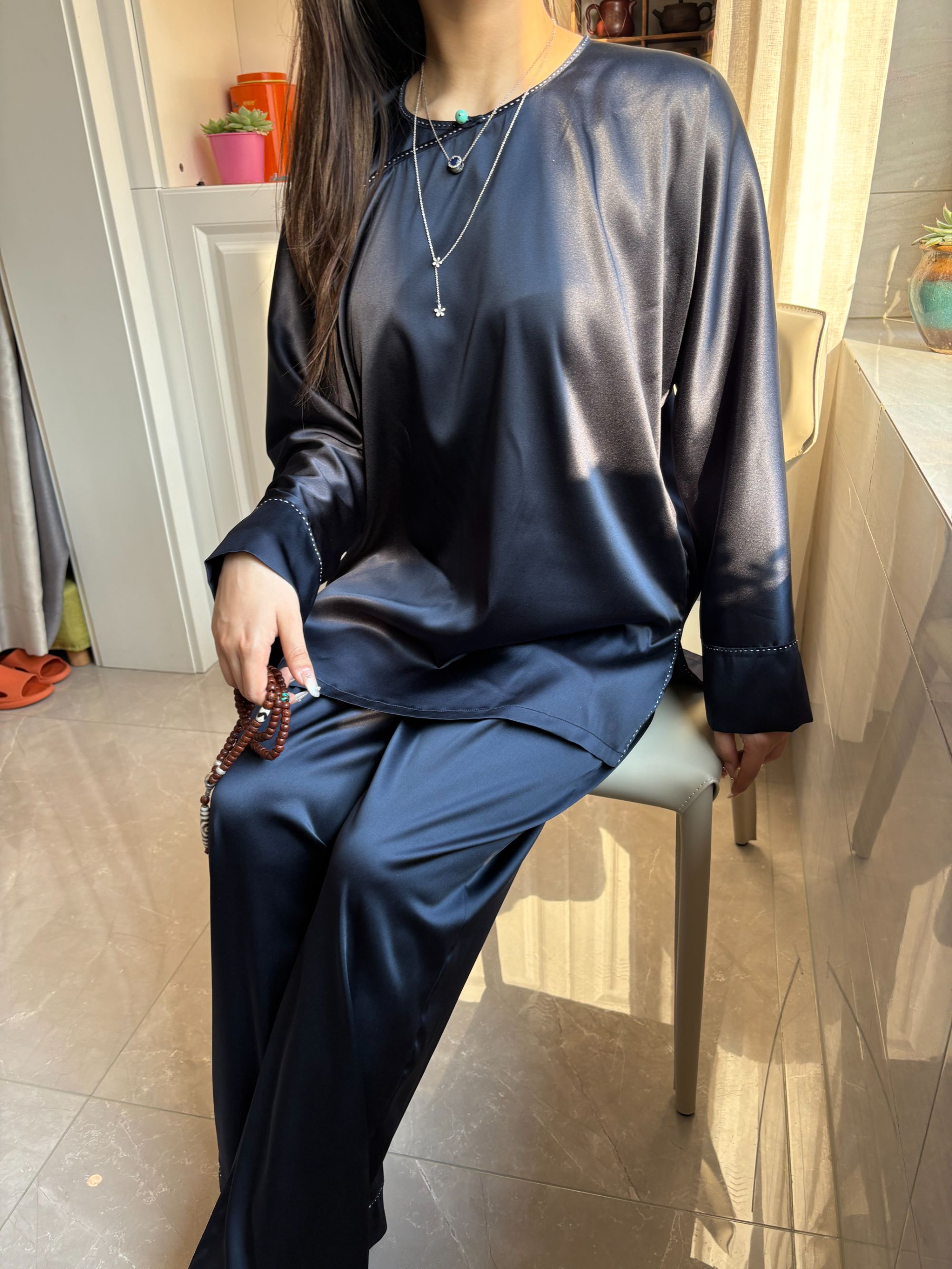 满分桑蚕丝 男女款 中式睡衣（来料加工手工费）389