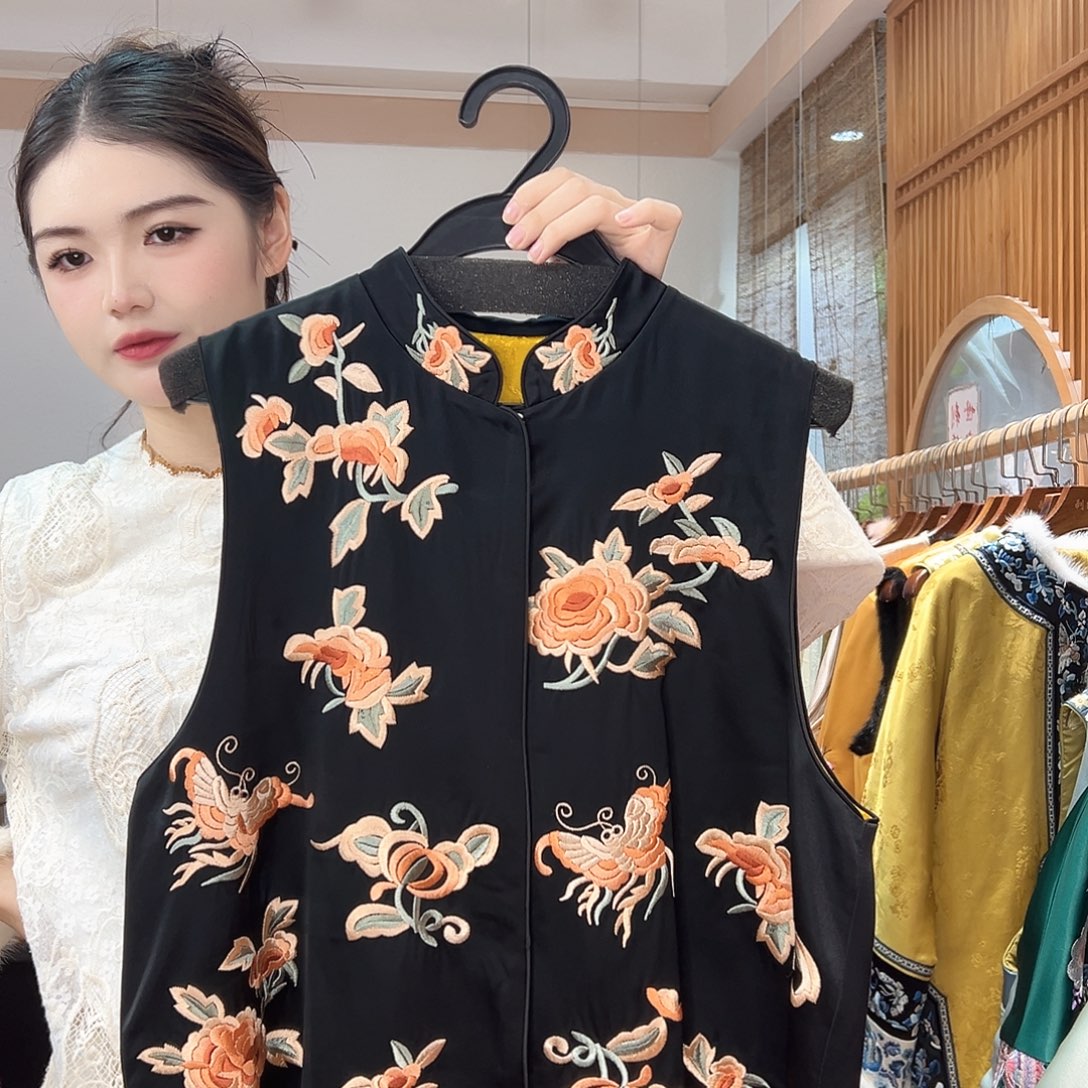 新中式女装s码醋酸刺绣