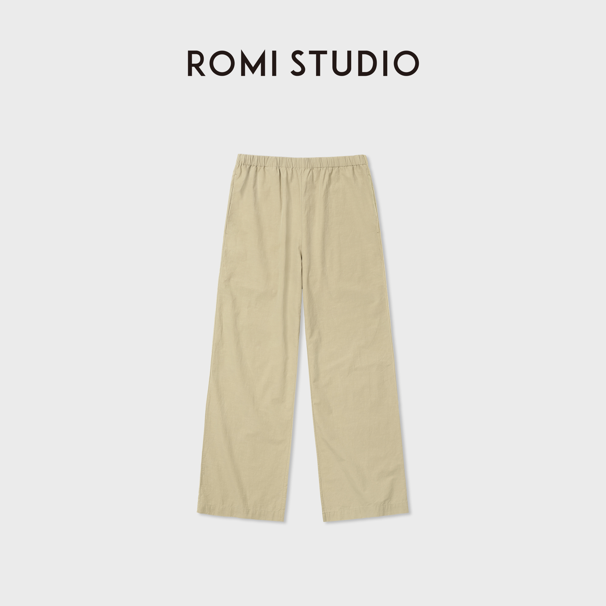 ROMI STUDIO匹马棉汉麻混纺蓝紫色轻薄松紧腰阔腿裤 RWDRXU3689
