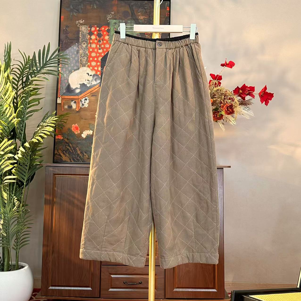 K7076萌萌设计师女装秋冬复古宽松直筒裤阔腿裤（裤长90 臀围128）