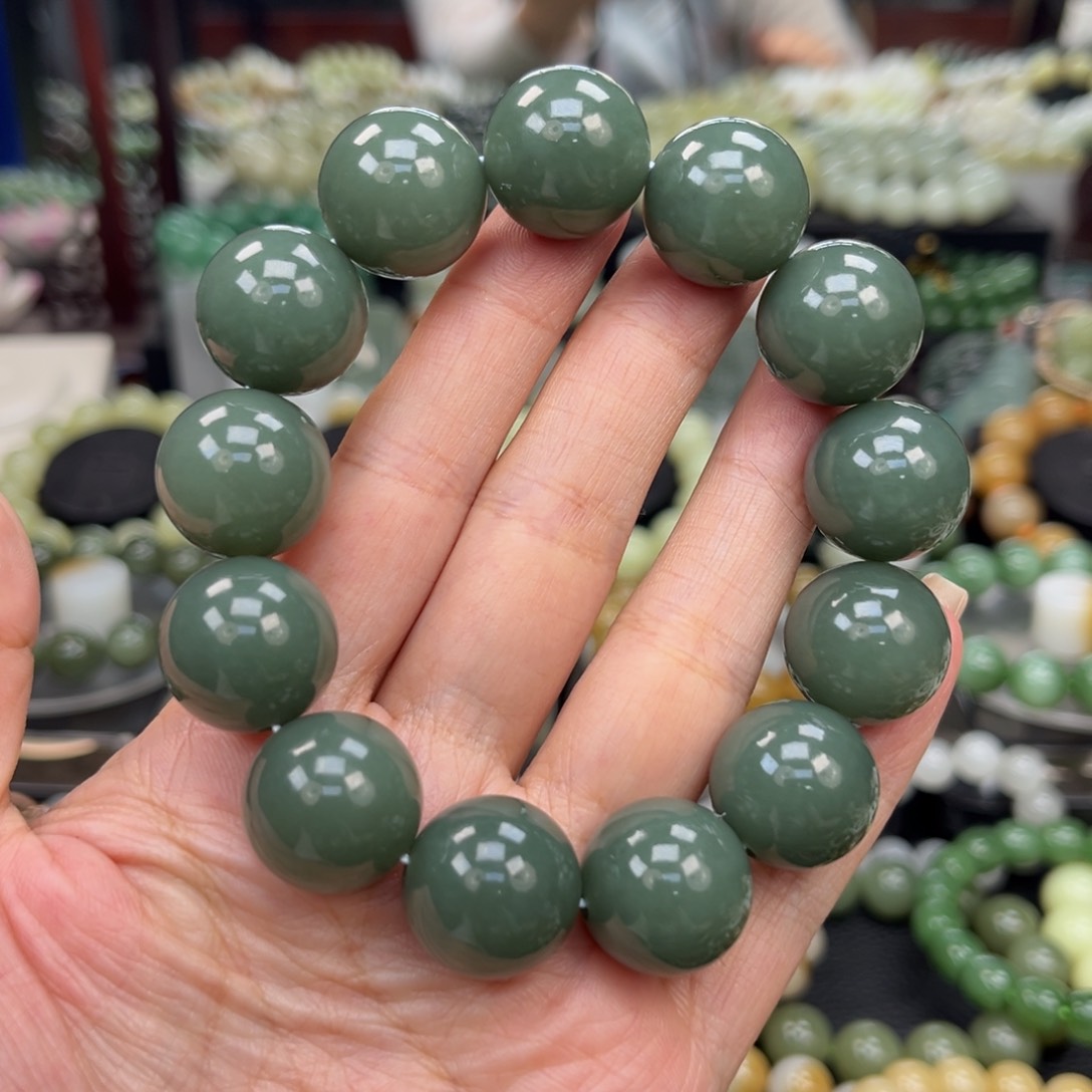 和田玉手串未镶嵌和田玉新疆且末蓝卡18