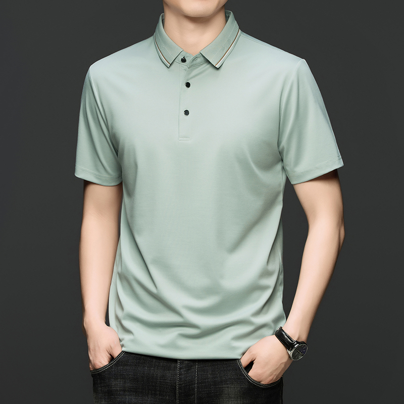 【100%桑蚕丝】男士夏季商务翻领短袖纯色透气薄款休闲高档polo衫