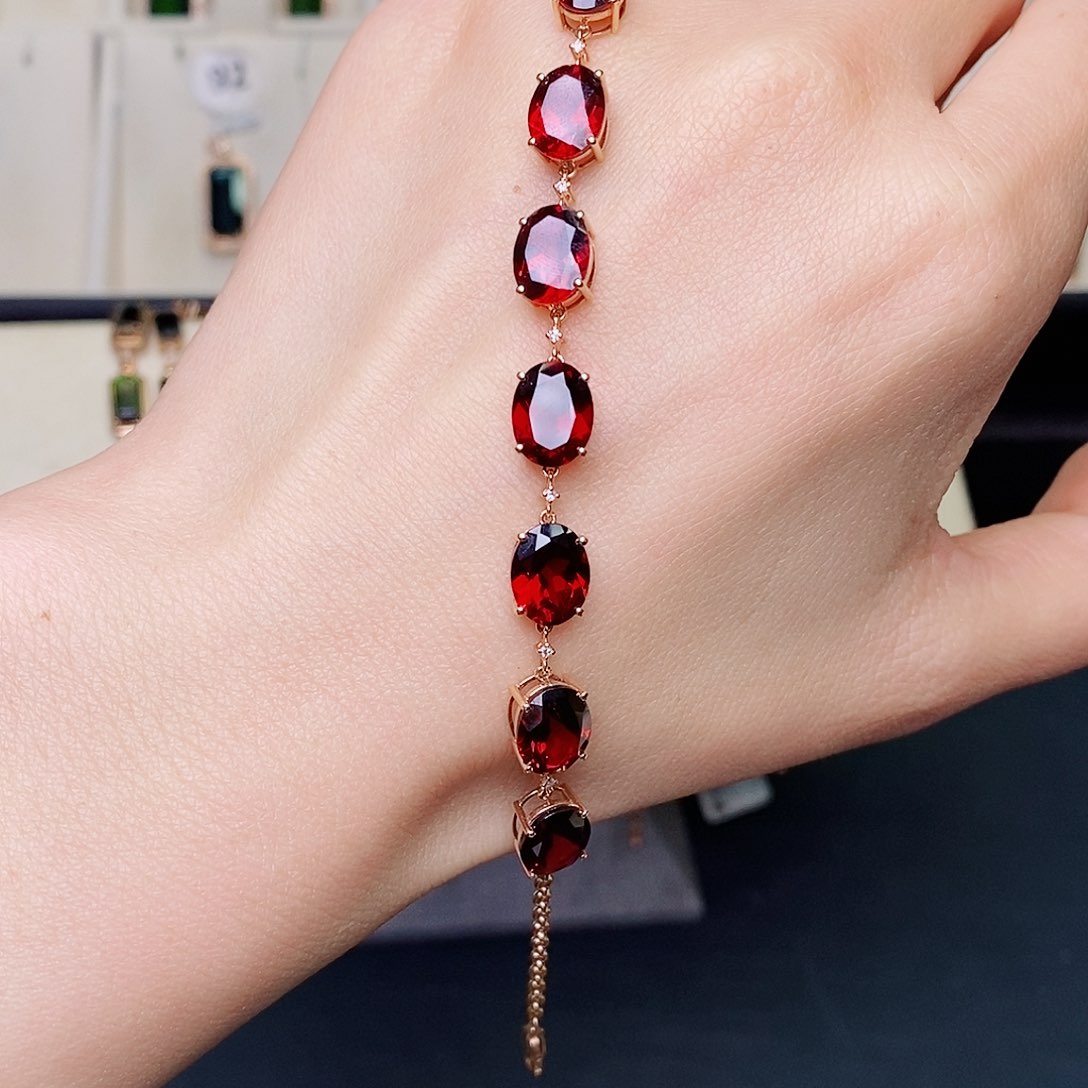 石榴石手链18K金镶嵌介