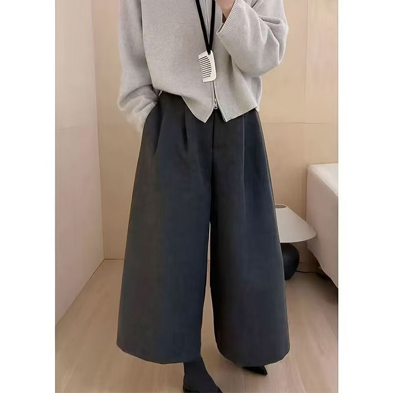 毛呢宽松阔腿裤女2025秋冬新款高腰百搭八分休闲裤裤子显瘦小个子