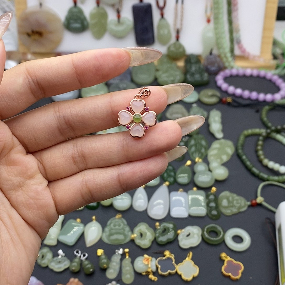 和田玉吊坠(不含链)银S925镶嵌