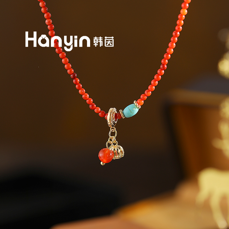 6mm红玛瑙莲子筒珠原创设计南红项链小众百搭高级感