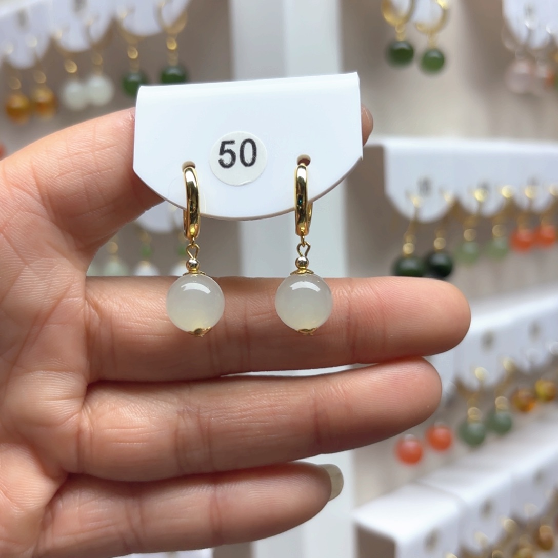 和田玉耳饰银S925镶嵌